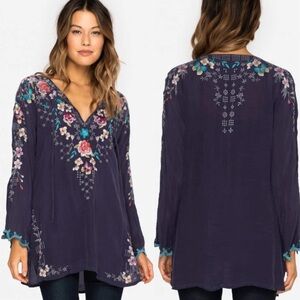 Johnny Was Butterfly Winter Blouse in Gravel Blue
